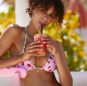 Banana Moon Strawberry Bikini Halter Top Padded Bra! Size L